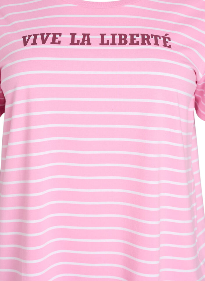Striped T-shirt with text print, Pink, Packshot image number 2