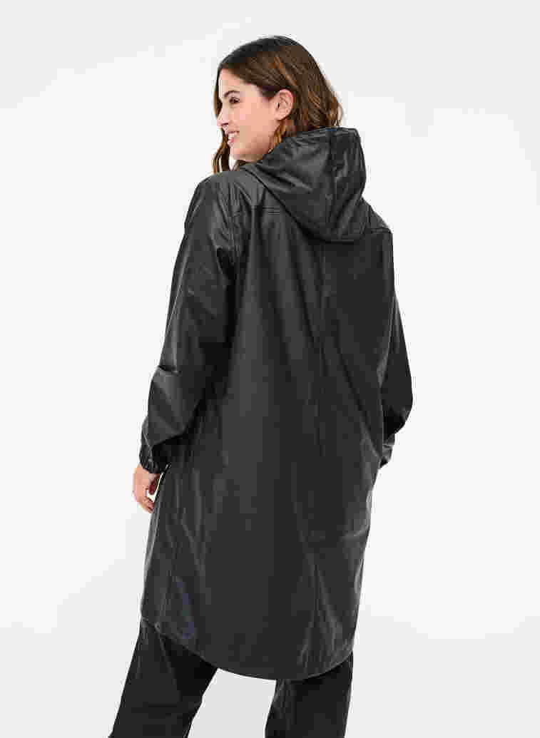 Rain jacket with hood and button fastening, Black, Model image number 1