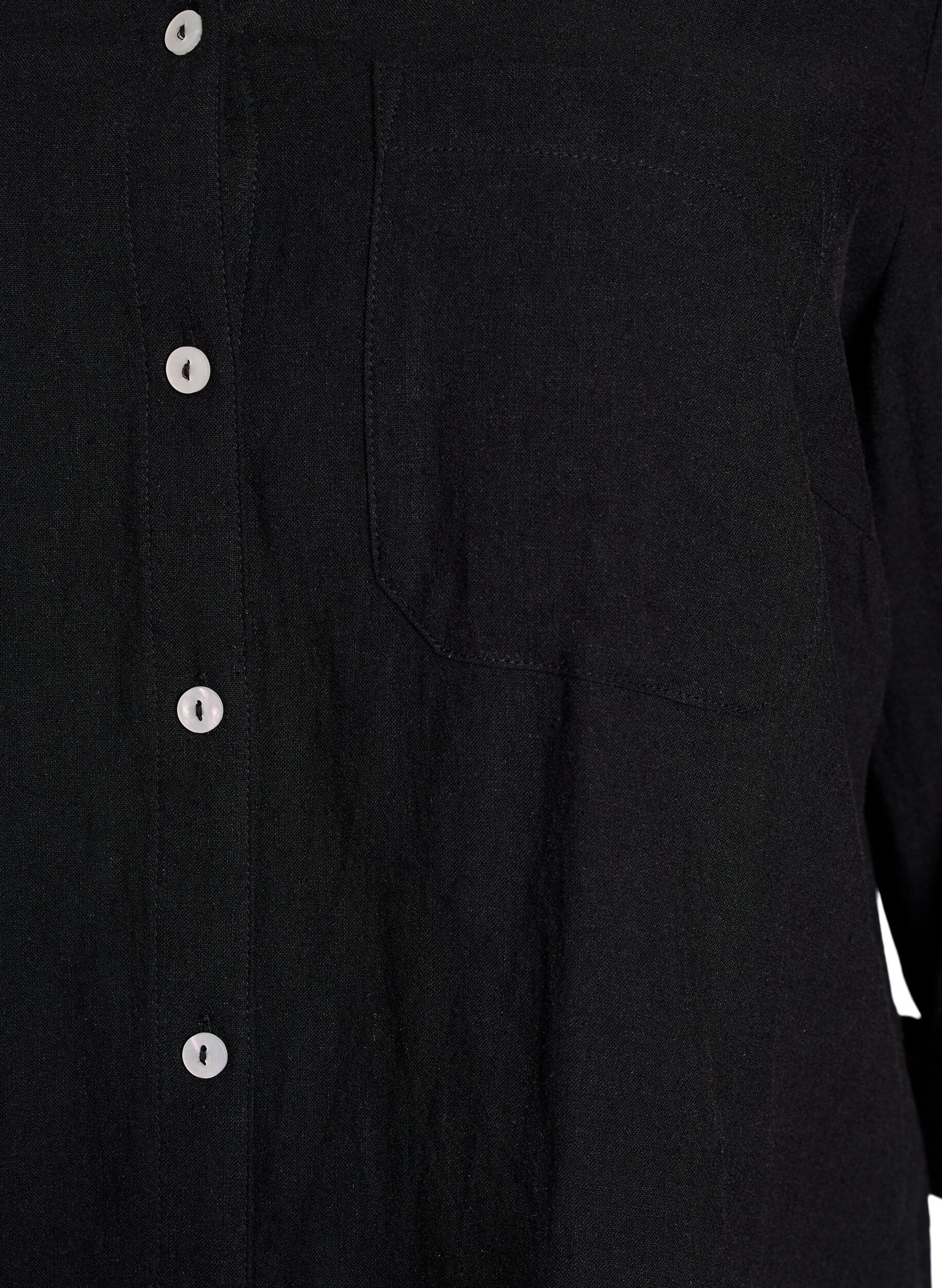 ZizzifashionShirt in linen and viscose with 3/4 sleeves, Black, Packshot image number 2