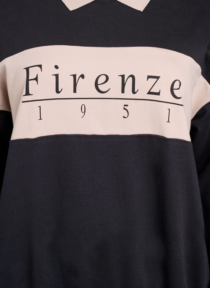 Organic cotton sweatshirt with collar and contrast print, Black, Packshot image number 2