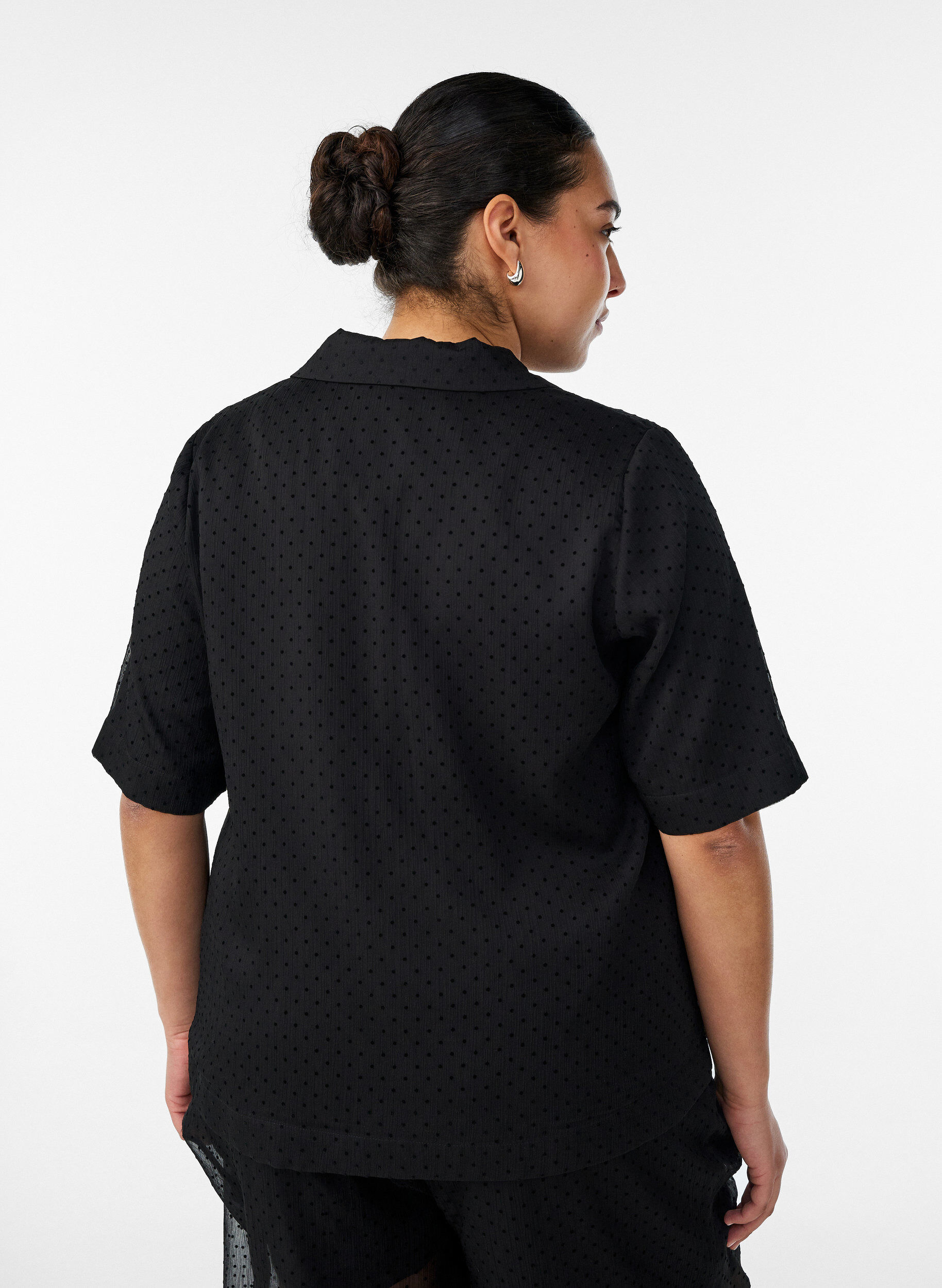 ZizzifashionPolka dot shirt blouse with lapels, Black, Model image number 2