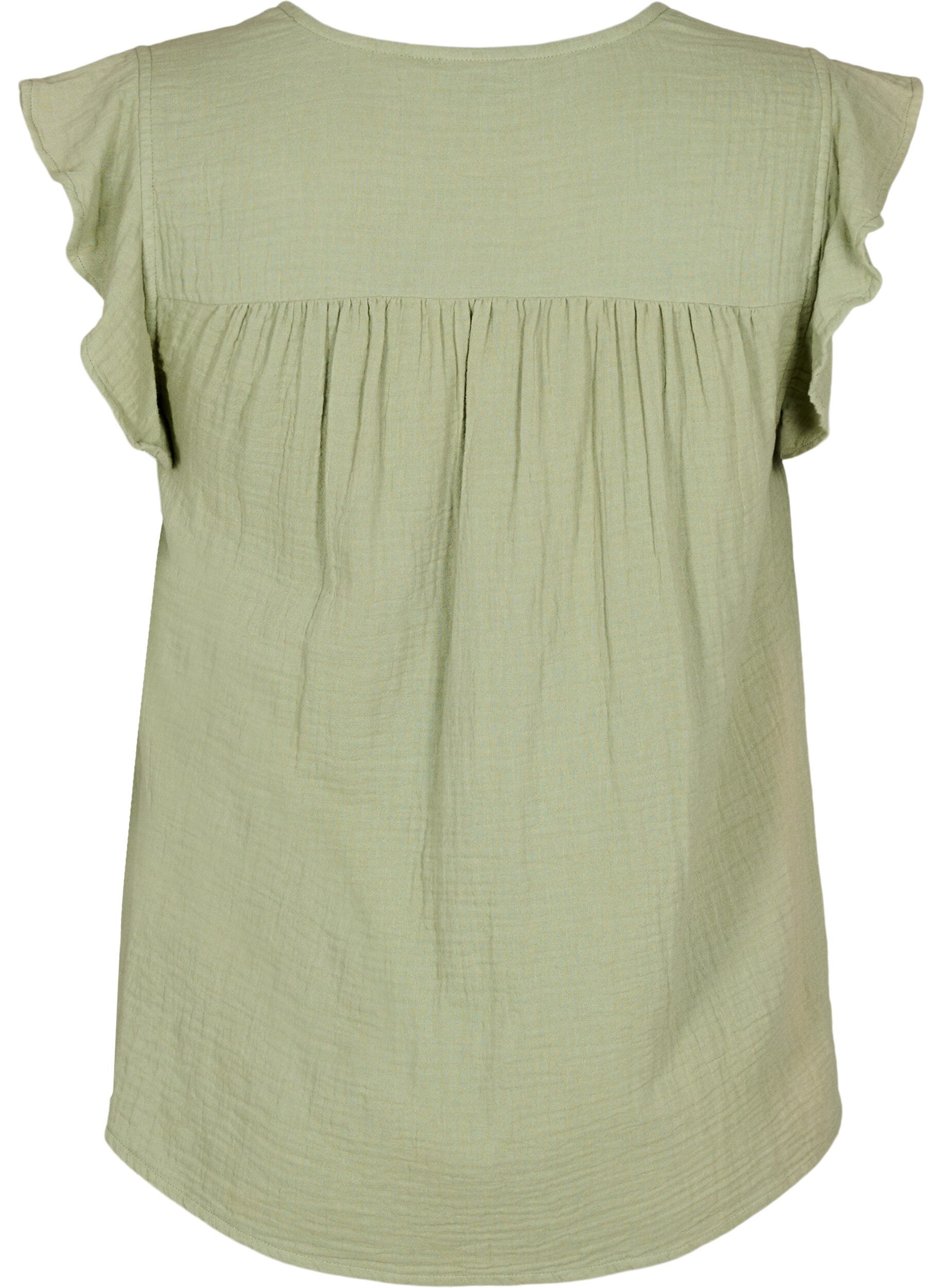 ZizzifashionSleeveless top in cotton muslin with ruffles, Green, Packshot image number 1