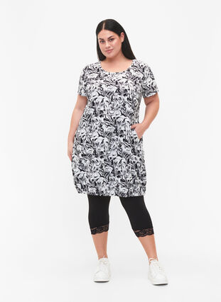 Short-sleeved, printed cotton dress, Swirl AOP, Model image number 2