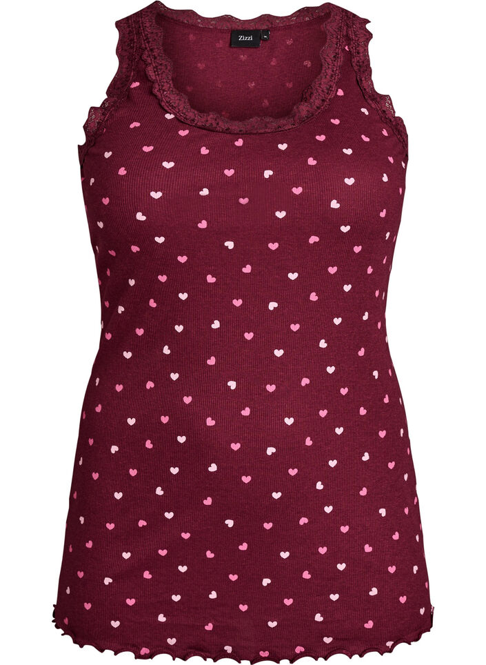 Top with print and lace edge, Red, Packshot image number 0