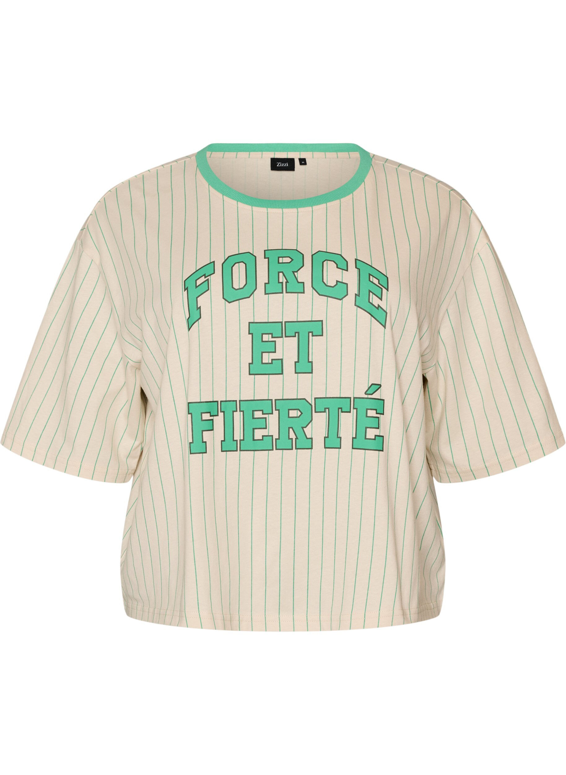 ZizzifashionBoxy T-shirt with stripes and statement print, Vanilla, Packshot image number 0