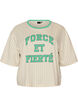 Boxy T-shirt with stripes and statement print, Vanilla, Packshot image number 0