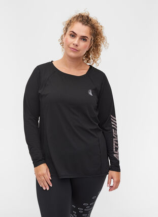 Training shirt with long sleeves and print, Black, Model image number 0