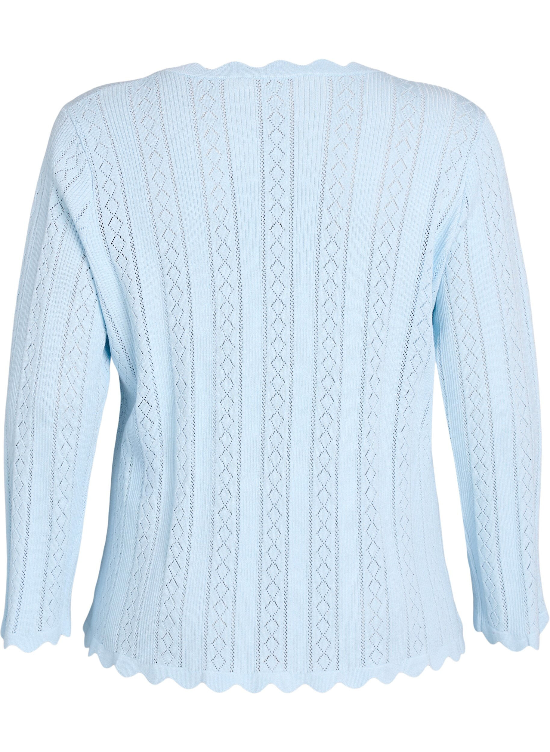 ZizzifashionCardigan with eyelet embroidery and wavy edges, Light Blue, Packshot image number 1