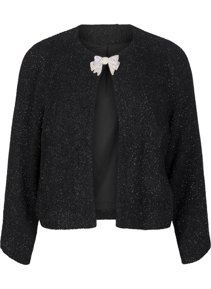 Jacket with bow and glitter thread, Black, Packshot image number 0
