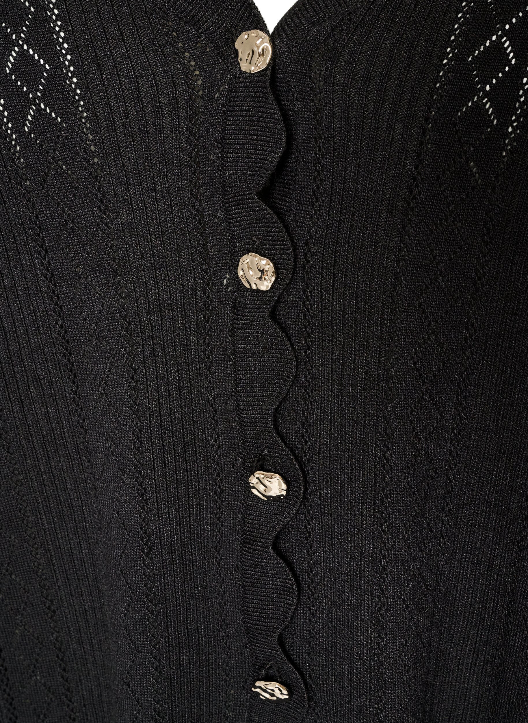 ZizzifashionCardigan with eyelet embroidery and wavy edges, Black, Packshot image number 2