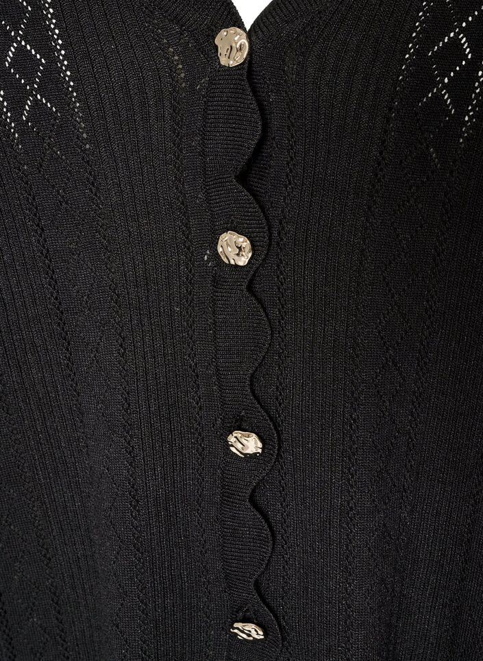 Cardigan with eyelet embroidery and wavy edges, Black, Packshot image number 2