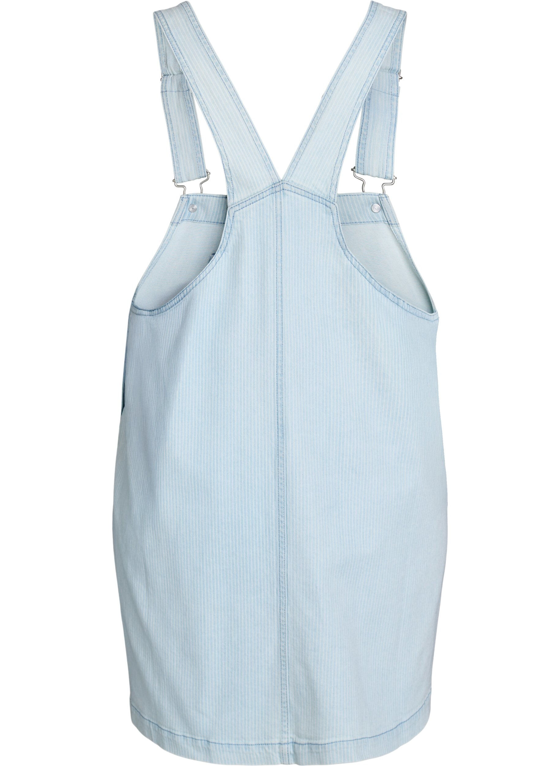 Zizzifashion Short denim dungaree dress in striped cotton, Light Blue, Packshot image number 1