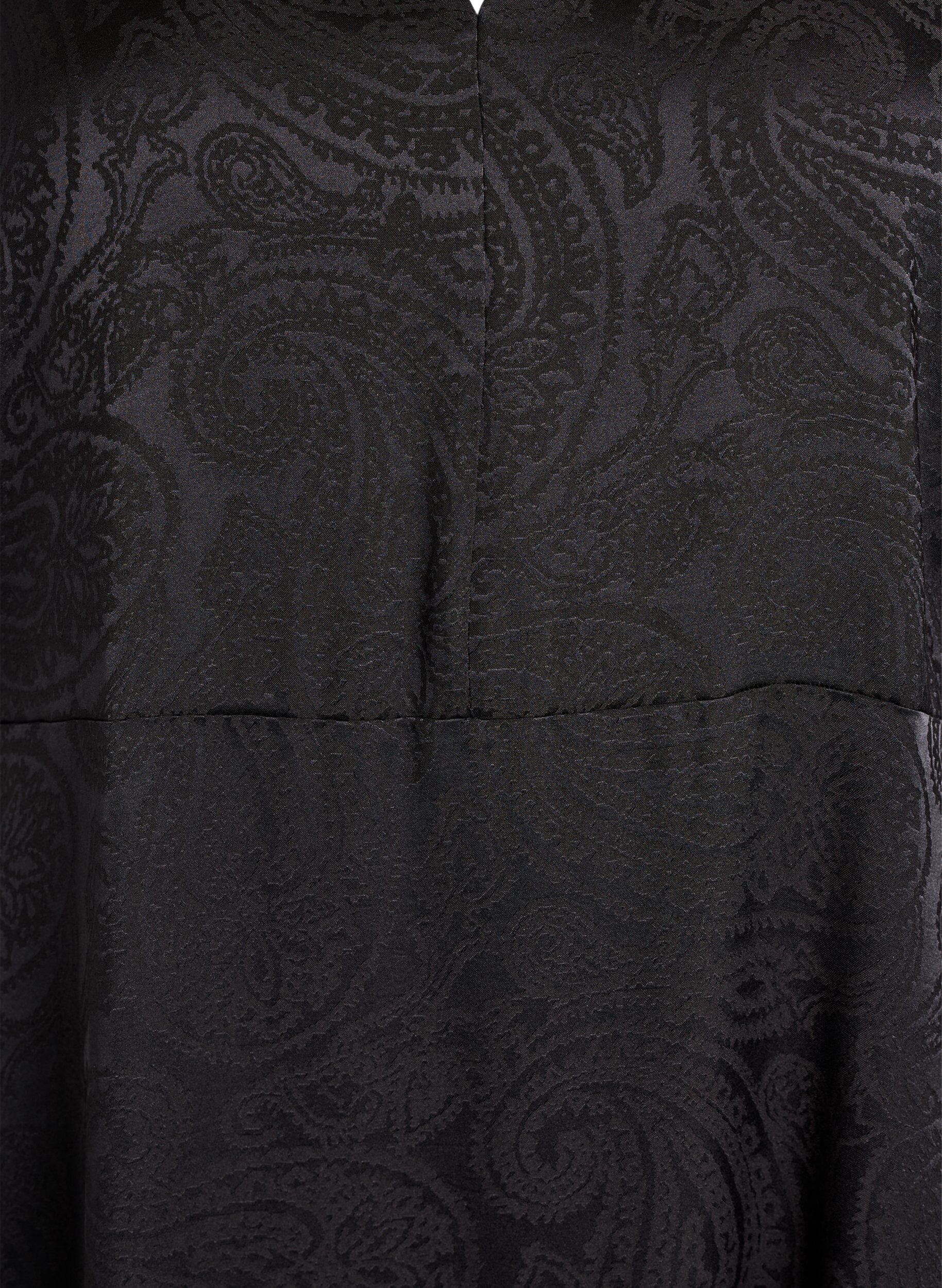 Zizzifashion Midi jacquard dress with paisley pattern and wing sleeves, Black, Packshot image number 2