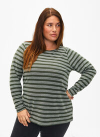 Long sleeve blouse with striped pattern, Thyme w. Stripe, Model