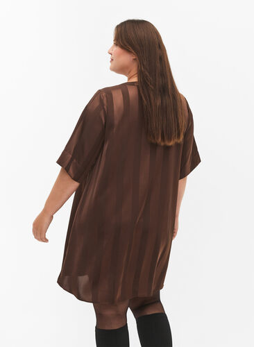 A-line dress with stripes and 1/2 sleeves, Chestnut, Model image number 1