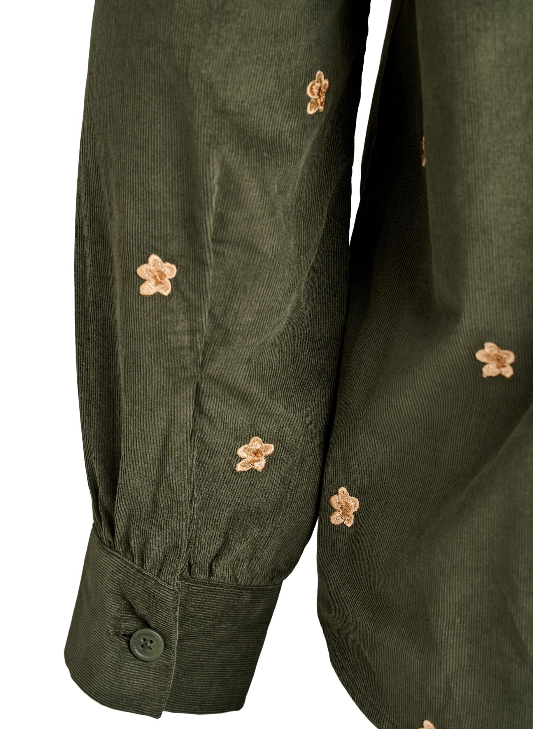 Zizzifashion Corduroy shirt with embroidered flowers, Green, Packshot image number 3