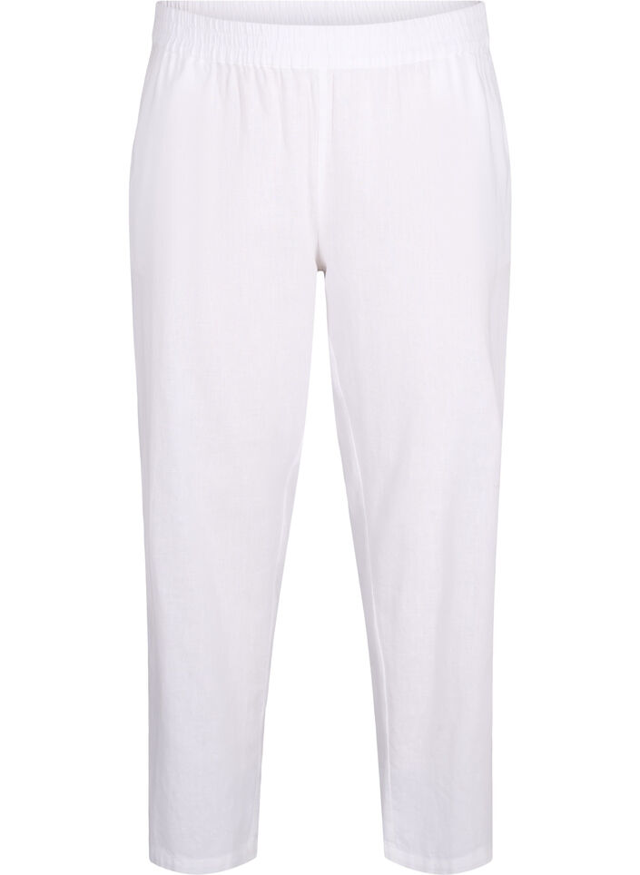 Plain cotton trousers with linen, Bright White, Packshot image number 0