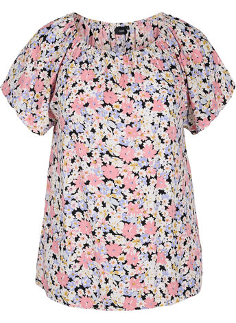Short-sleeved floral viscose blouse