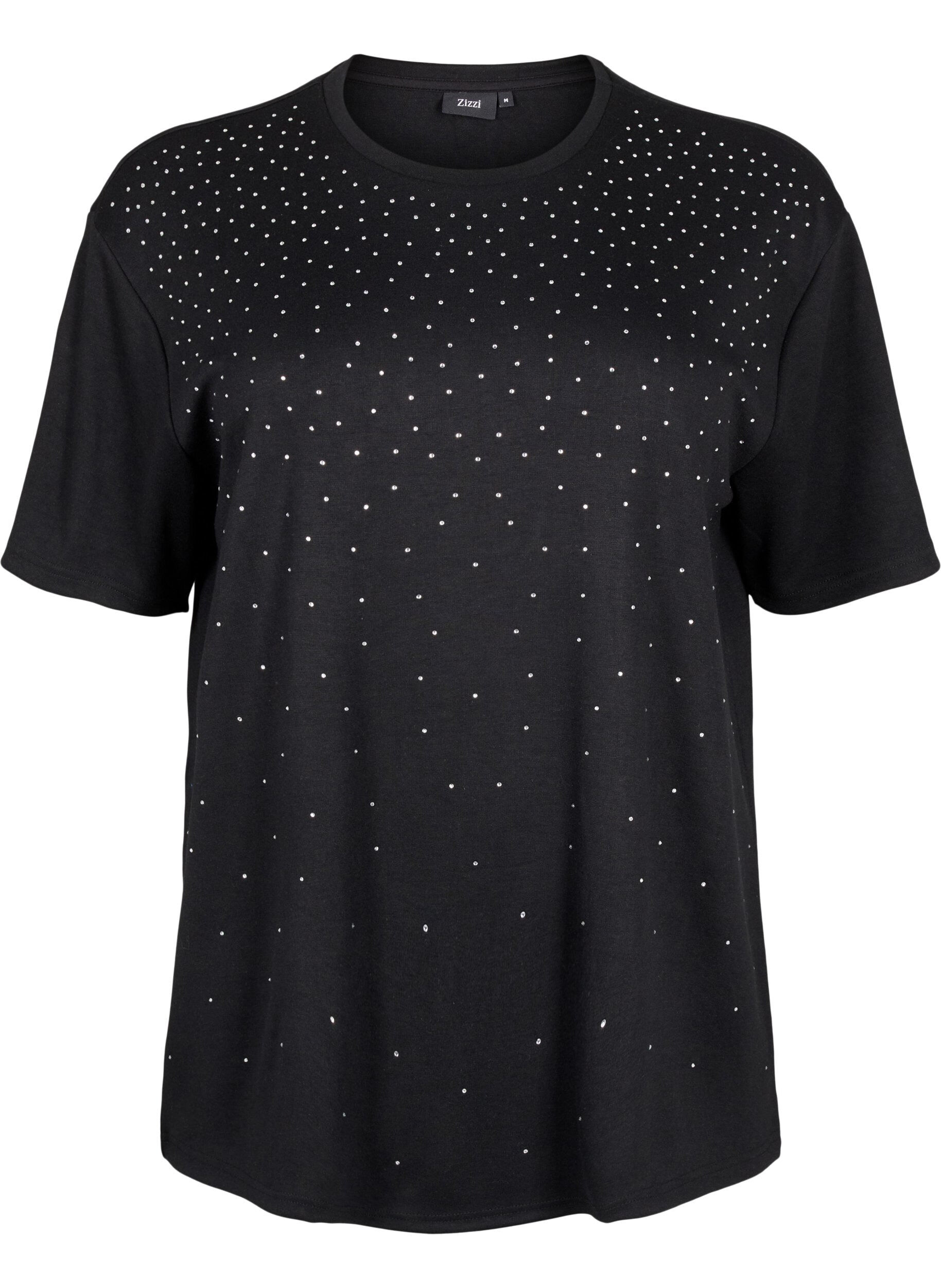 ZizzifashionT-shirt with rhinestones and round neck, Black, Packshot image number 0