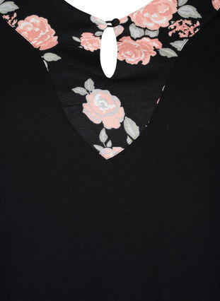Floral, viscose pyjama top, Black Flower AOP, Packshot image number 2
