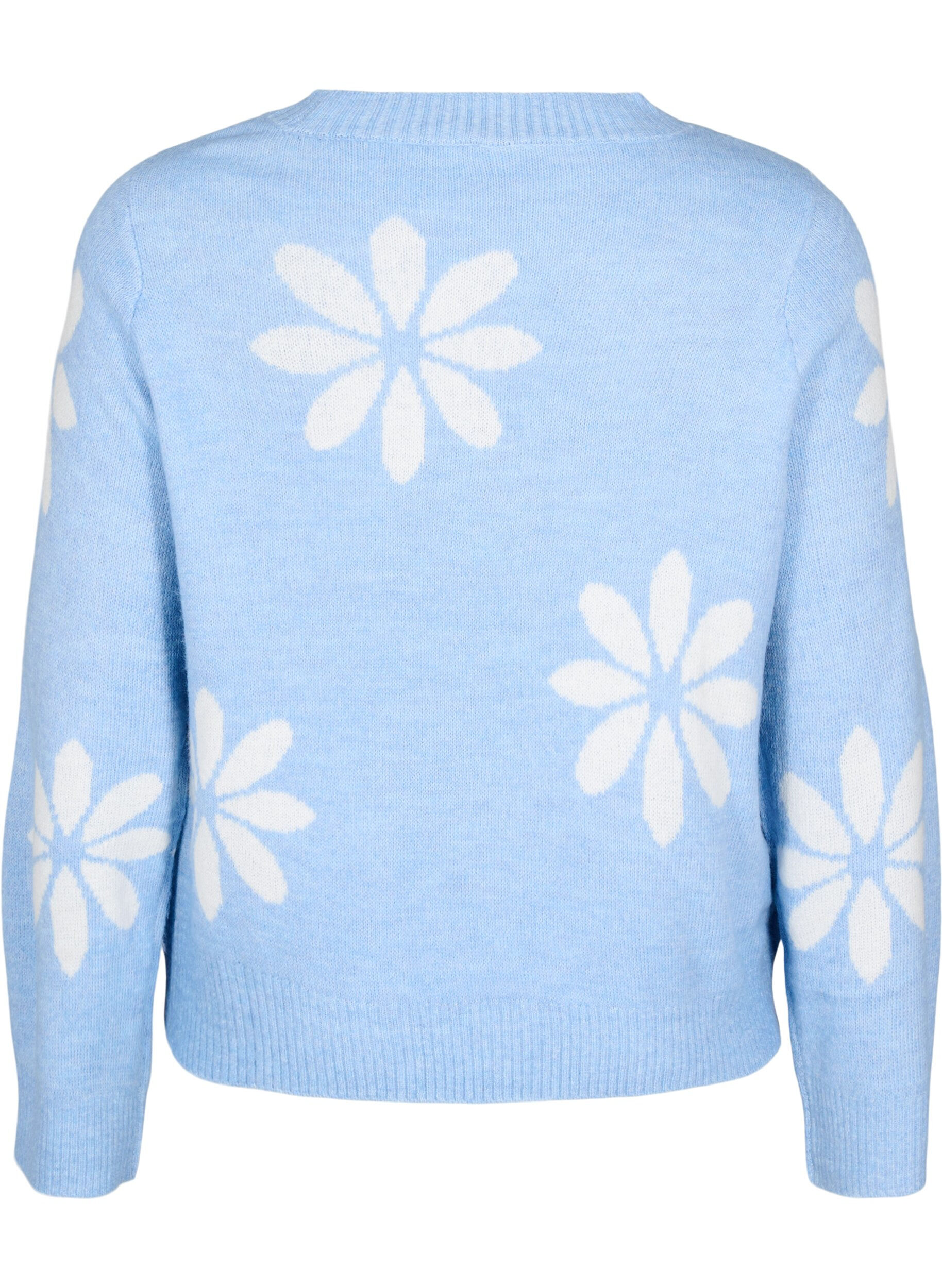 Zizzifashion Knitted blouse with flowers, Della R. Blue Comb, Packshot image number 1