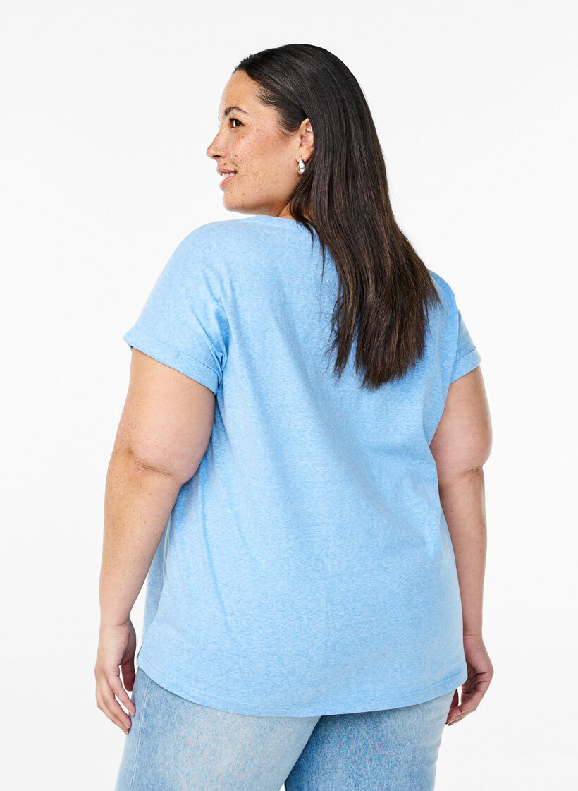 Melange t-shirt with short sleeves, Light Blue, Model image number 2