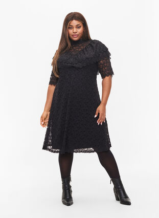 Lace dress with 2/4 sleeves, Black, Model image number 3