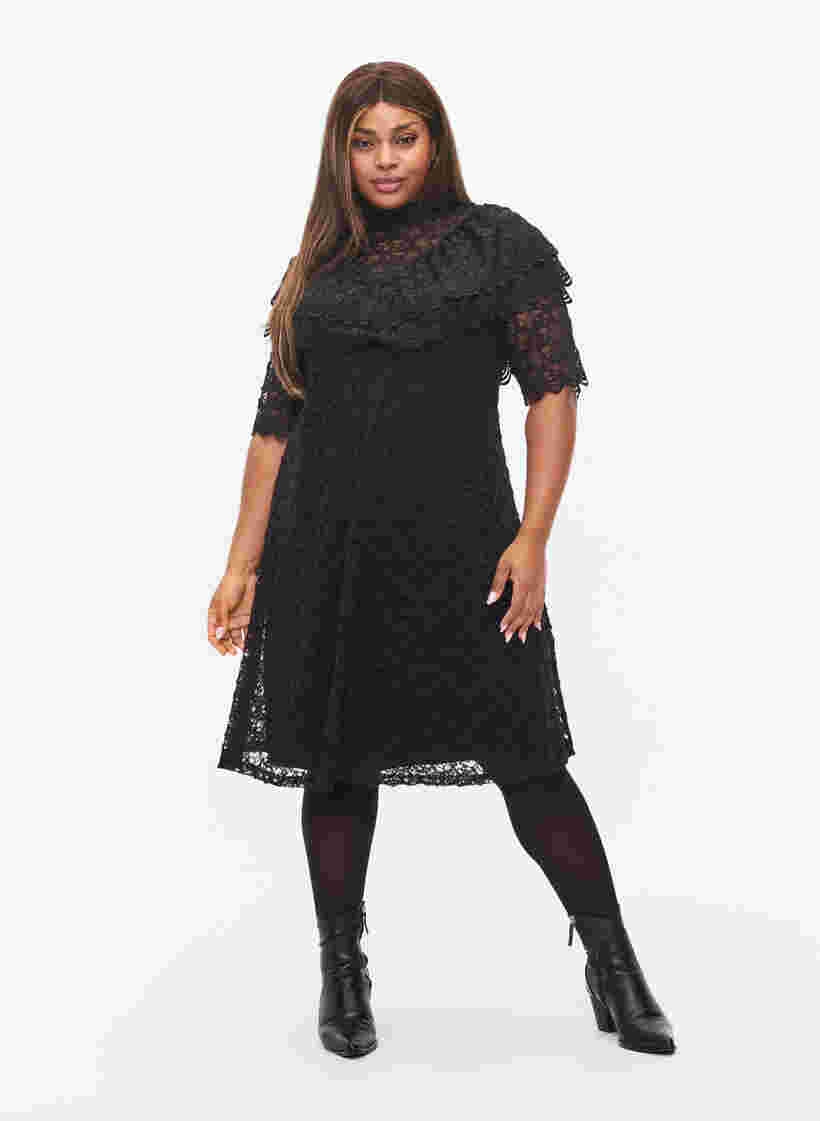 Lace dress with 2/4 sleeves, Black, Model image number 3