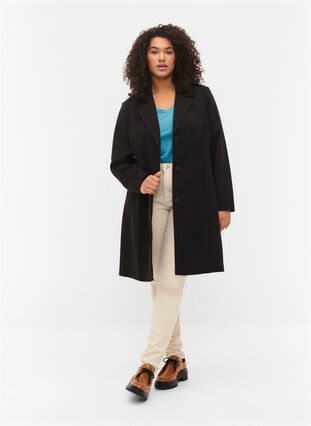 Long coat with button closure, Black, Model image number 3