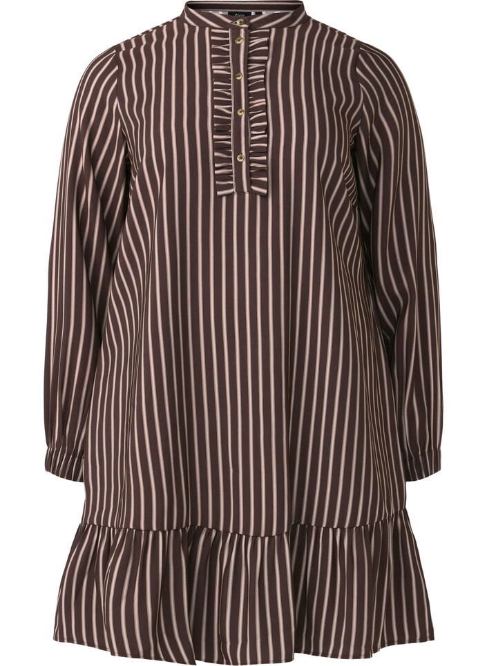 Short striped dress with ruffle detail, Hot Fudge Stripe AOP, Packshot image number 0