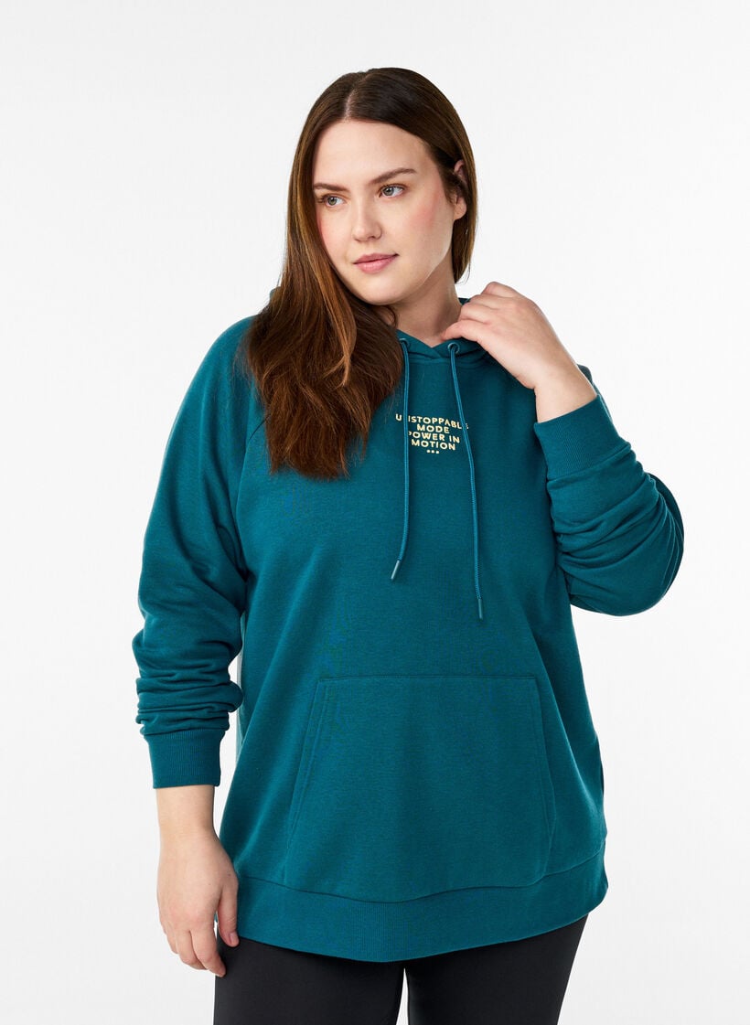 Hoodie with embroidered front motif, Green, Model