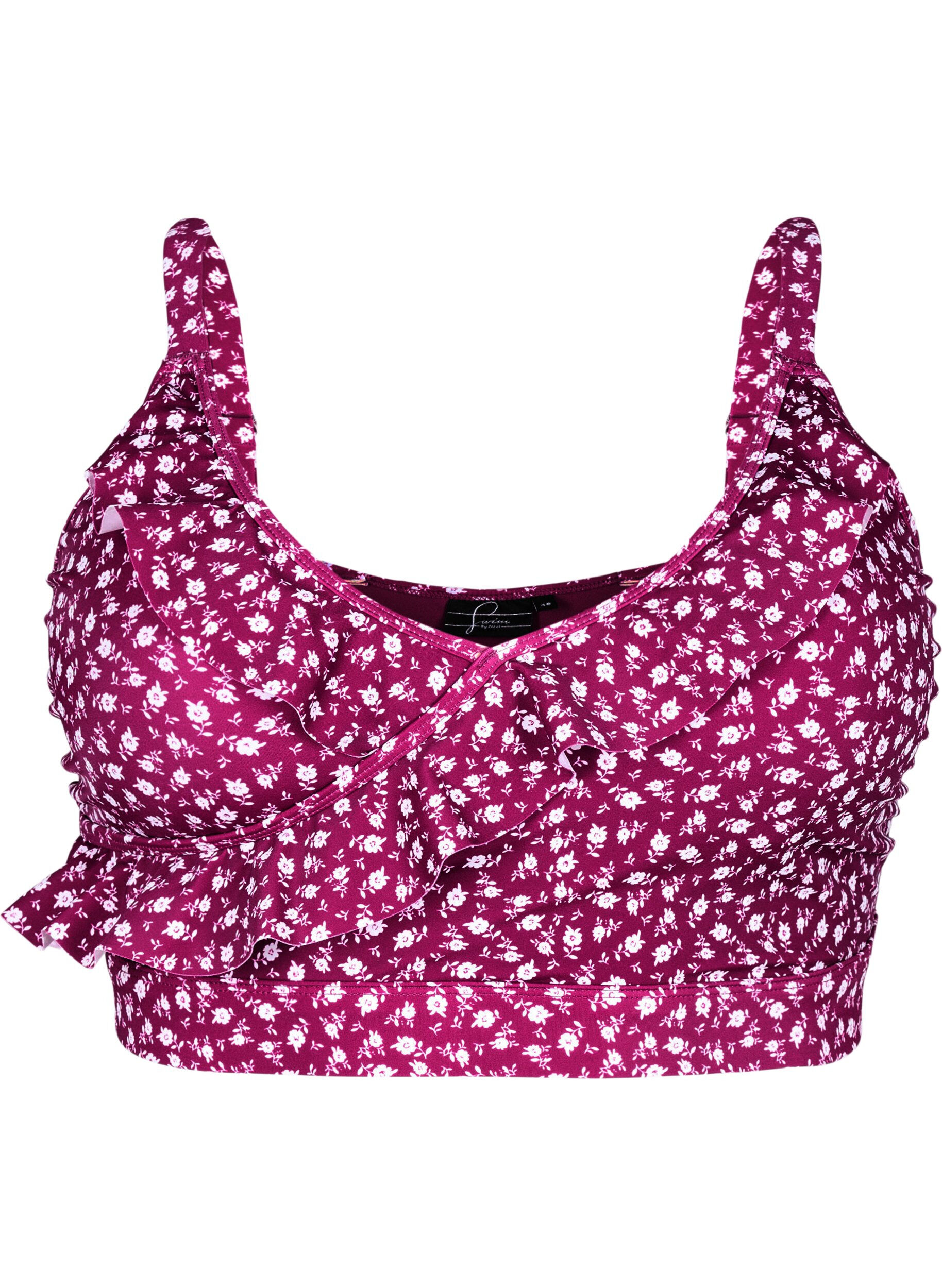 Zizzifashion Floral bikini top with ruffle details, Red, Packshot image number 0