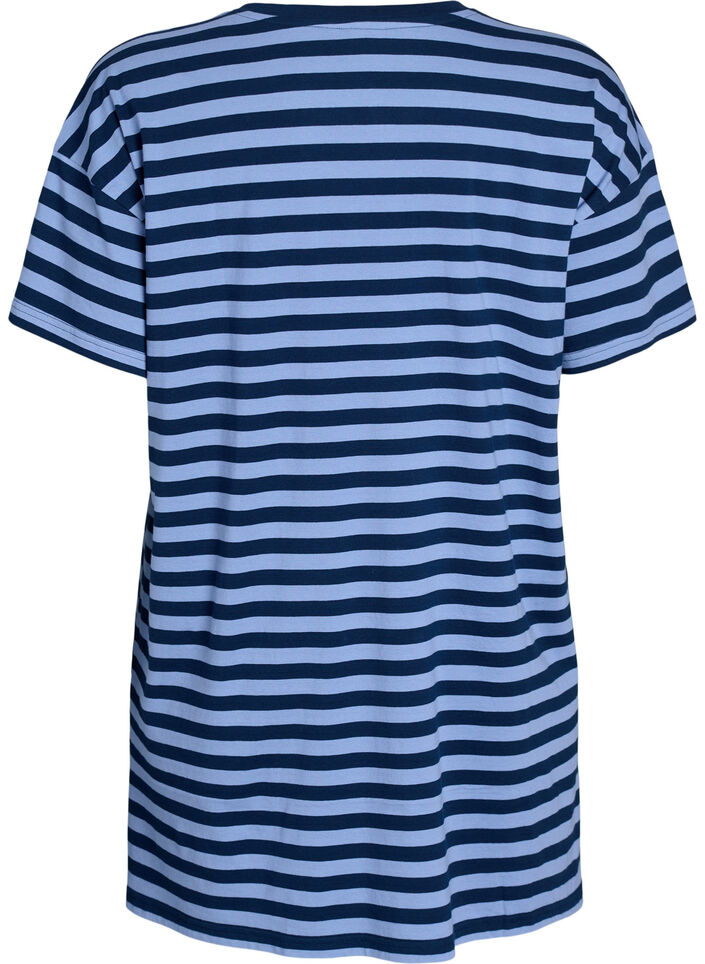 Long night t-shirt in organic cotton with stripes, Blue, Packshot image number 1