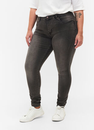 Super slim Amy jeans with high waist, Dark Grey Denim, Model image number 2