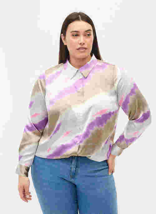 Long colourful shirt in satin look