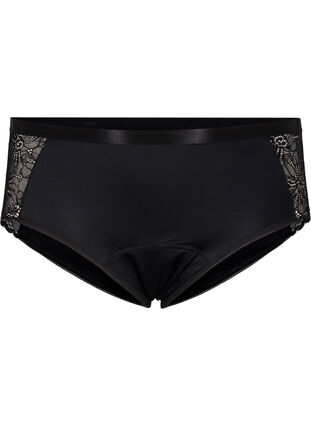 Period panties with lace and regular waist, Black, Packshot image number 0