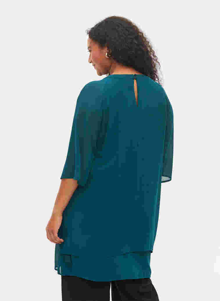 Chiffon blouse with 3/4 sleeves, Deep Teal, Model image number 1
