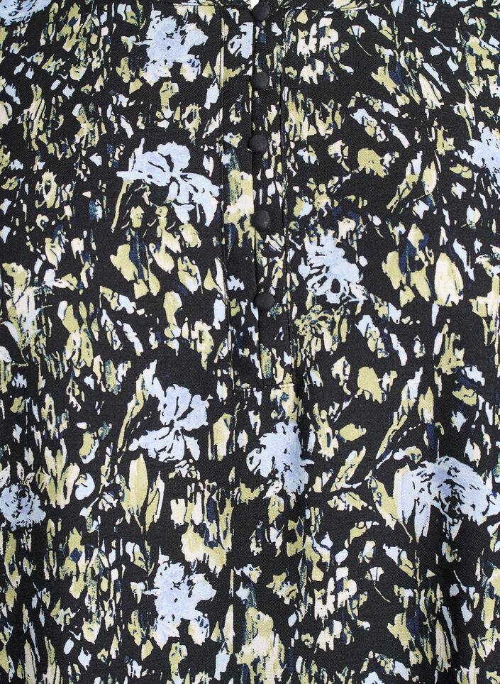Long-sleeved blouse with pattern and buttons, Black, Packshot image number 2
