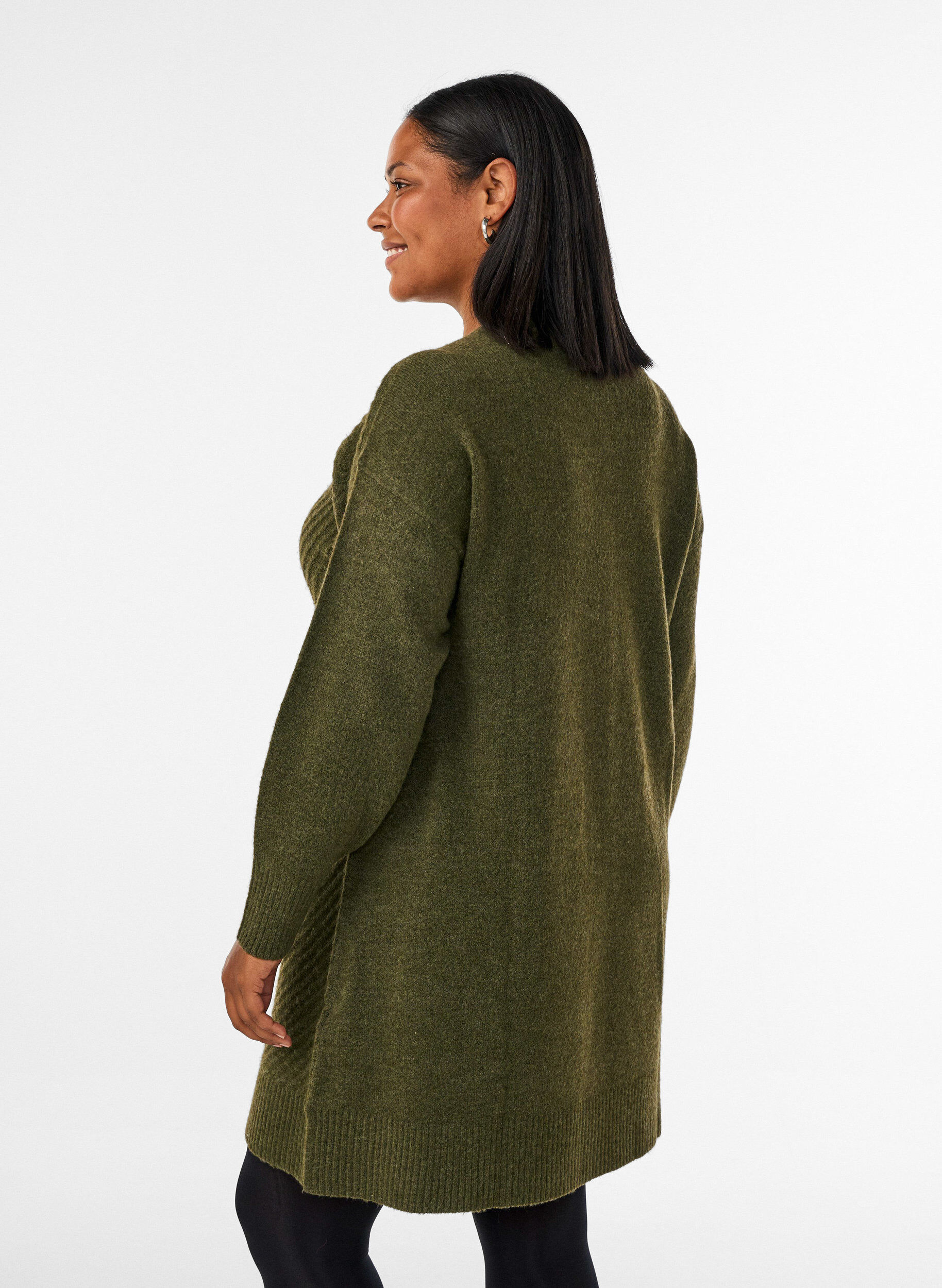 ZizzifashionShort knitted dress with a V-shaped textured pattern, Green, Model image number 2
