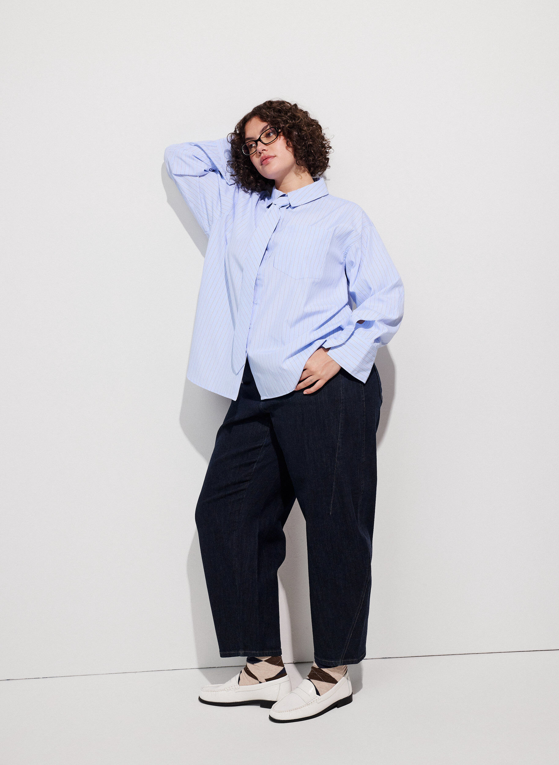 ZizzifashionLoose shirt with tie, Light Blue, Image image number 0
