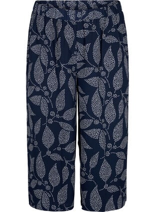 Culotte trousers with print, Navy B. w. Dot Leaf, Packshot image number 0