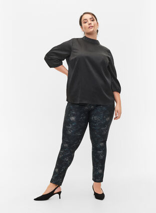 Blouse with 3/4 sleeves and chin collar, Black, Model image number 2