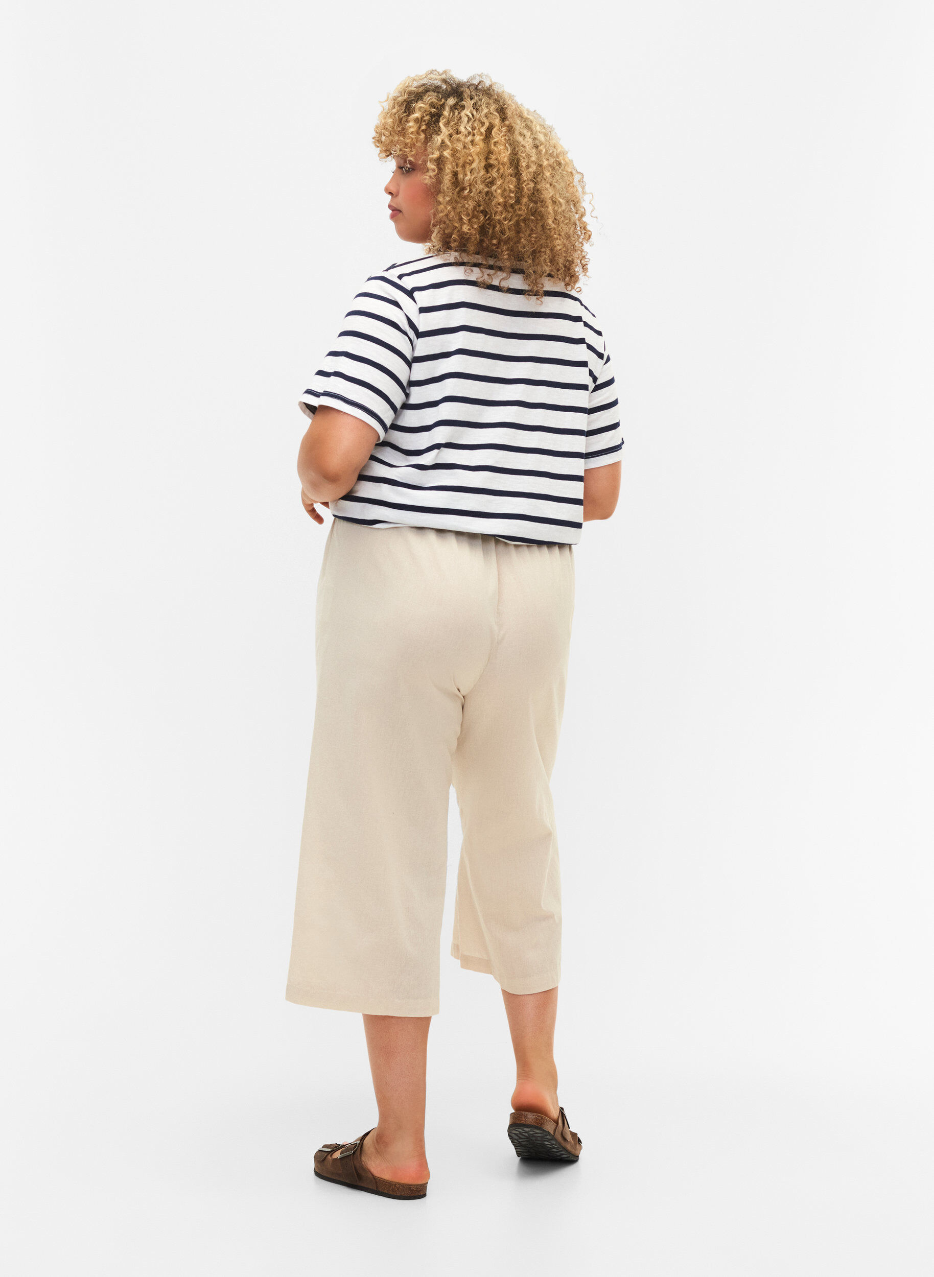 Zizzifashion 7/8 trousers in cotton blend with linen, Sandshell, Model image number 1