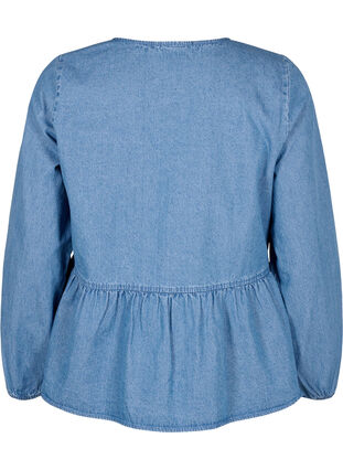 Denim peplum blouse with tie fastening, Light Blue Denim, Packshot image number 1