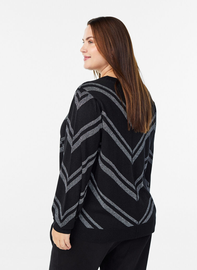 Patterned knit blouse with glitter effect, Black, Model image number 2