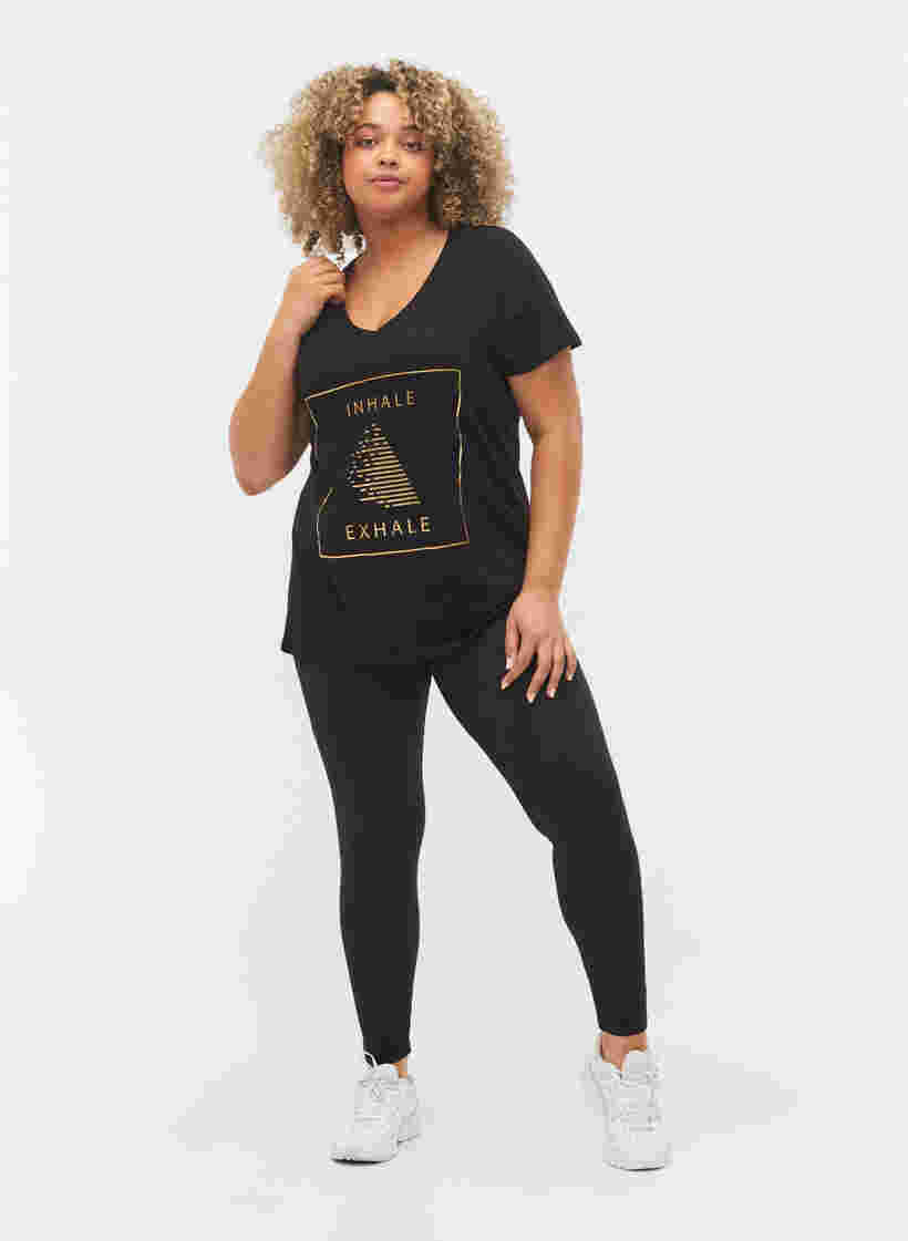 Cotton exercise t-shirt with print, Black w. inhale logo, Model image number 2