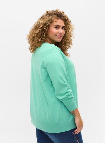 Knitted viscose blend cardigan, Dusty Jade Green, Model image number 1