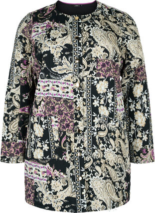 Quilted jacket with paisley print and button closure, Black Patchwork AOP, Packshot image number 0