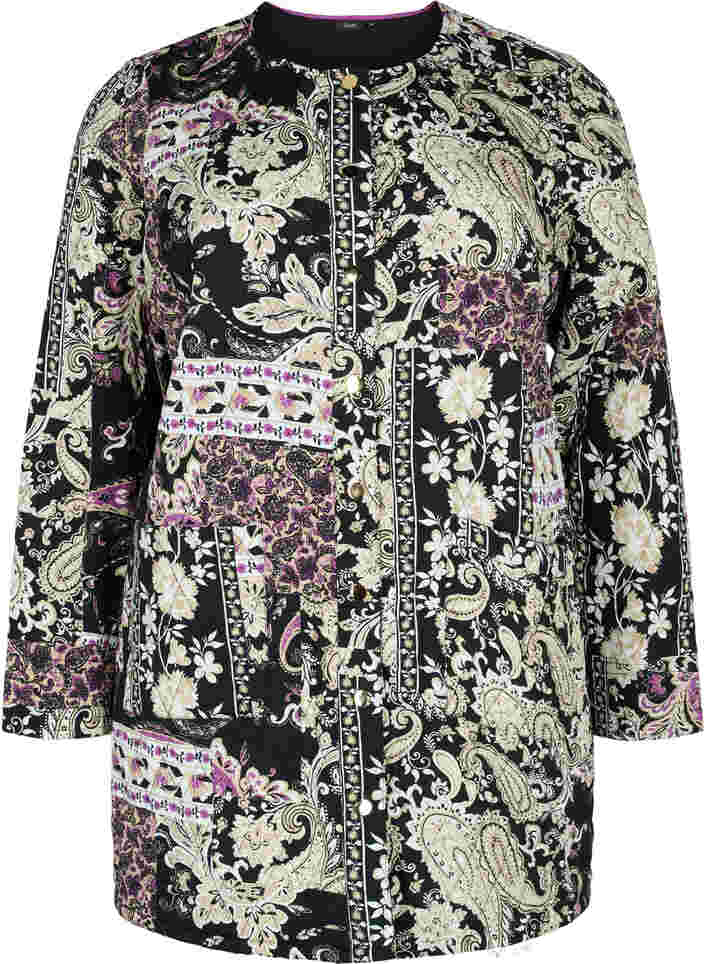 Quilted jacket with paisley print and button closure, Black Patchwork AOP, Packshot