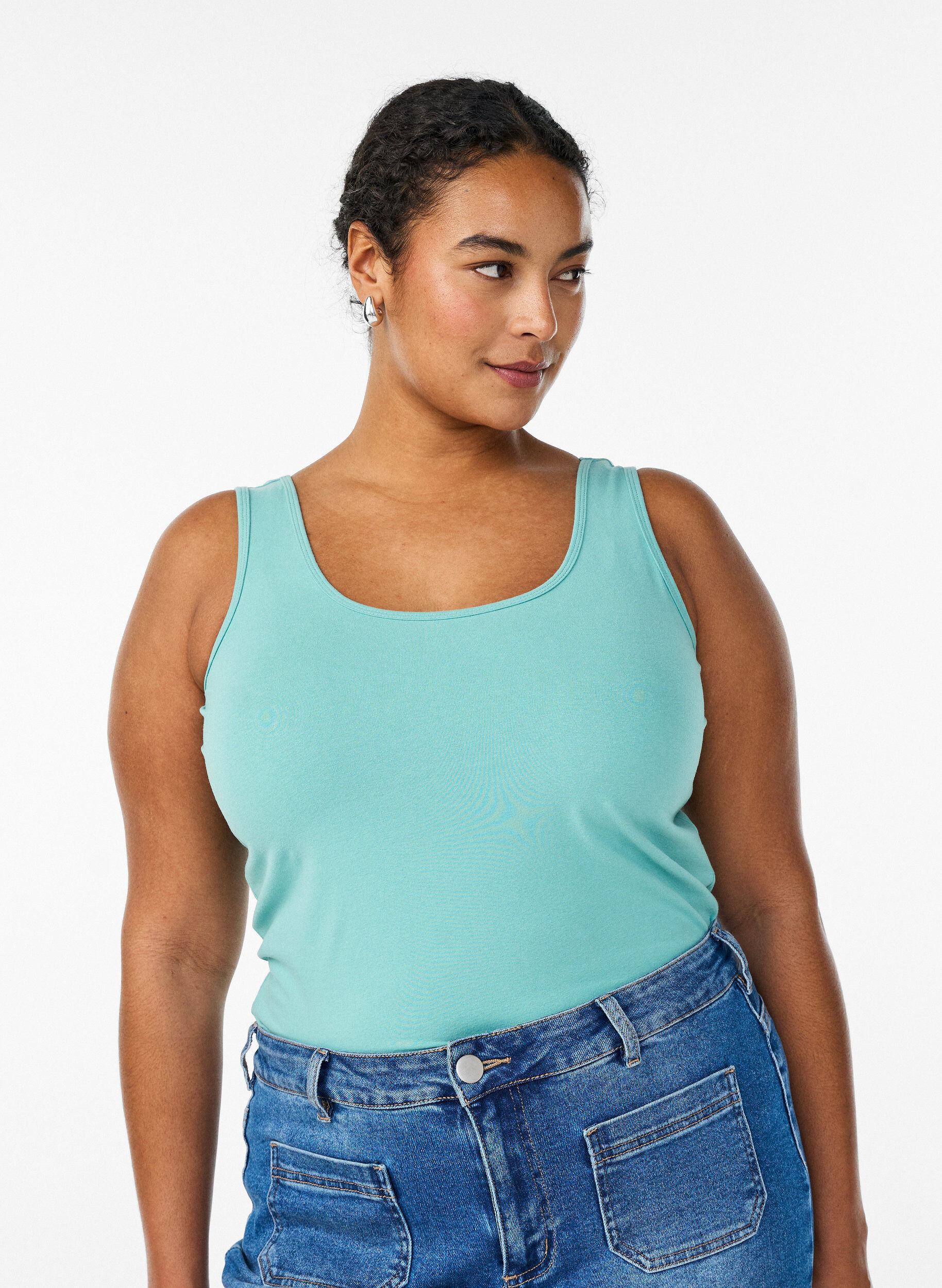 Solid color basic top in cotton, Green, Model